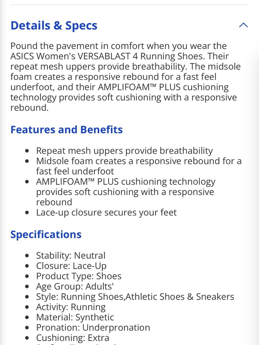 ASICS Versablast 4 Running Shoes 6.5 White - Picture 11 of 11